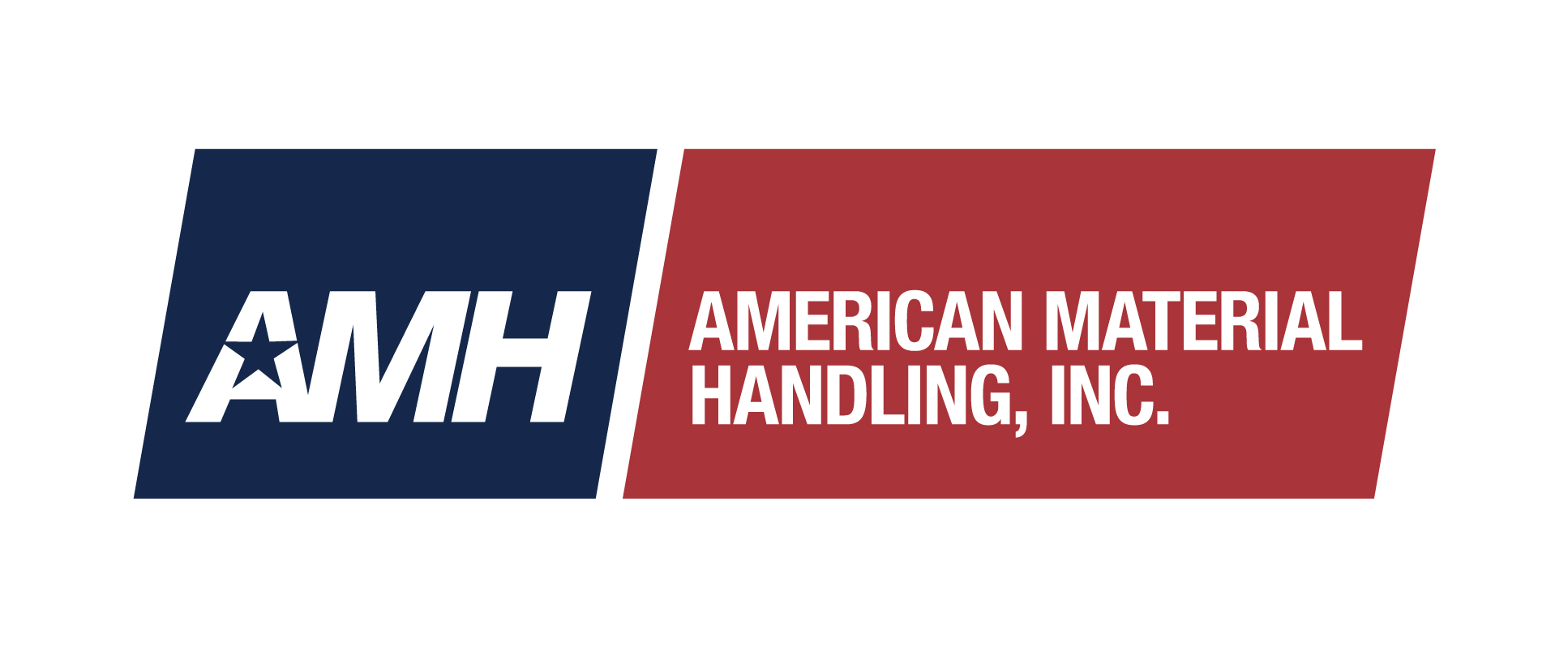 American Material Handling, Inc full company logo in blue white and read.