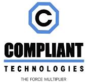 Compliant Technologies company logo in blue and black with a white background. The logo has a black C inside a hexagon with Compliant Technologies below.